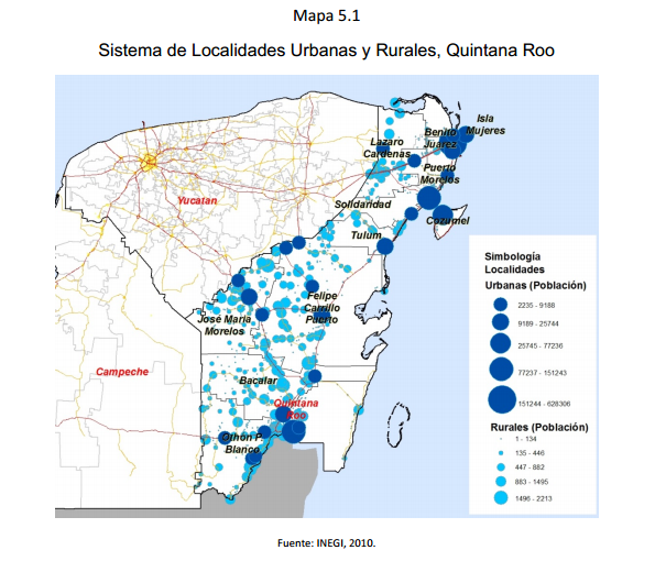 Mapa	5.1 Sistema de Localidades Urbanas y Rurales, Quintana Roo