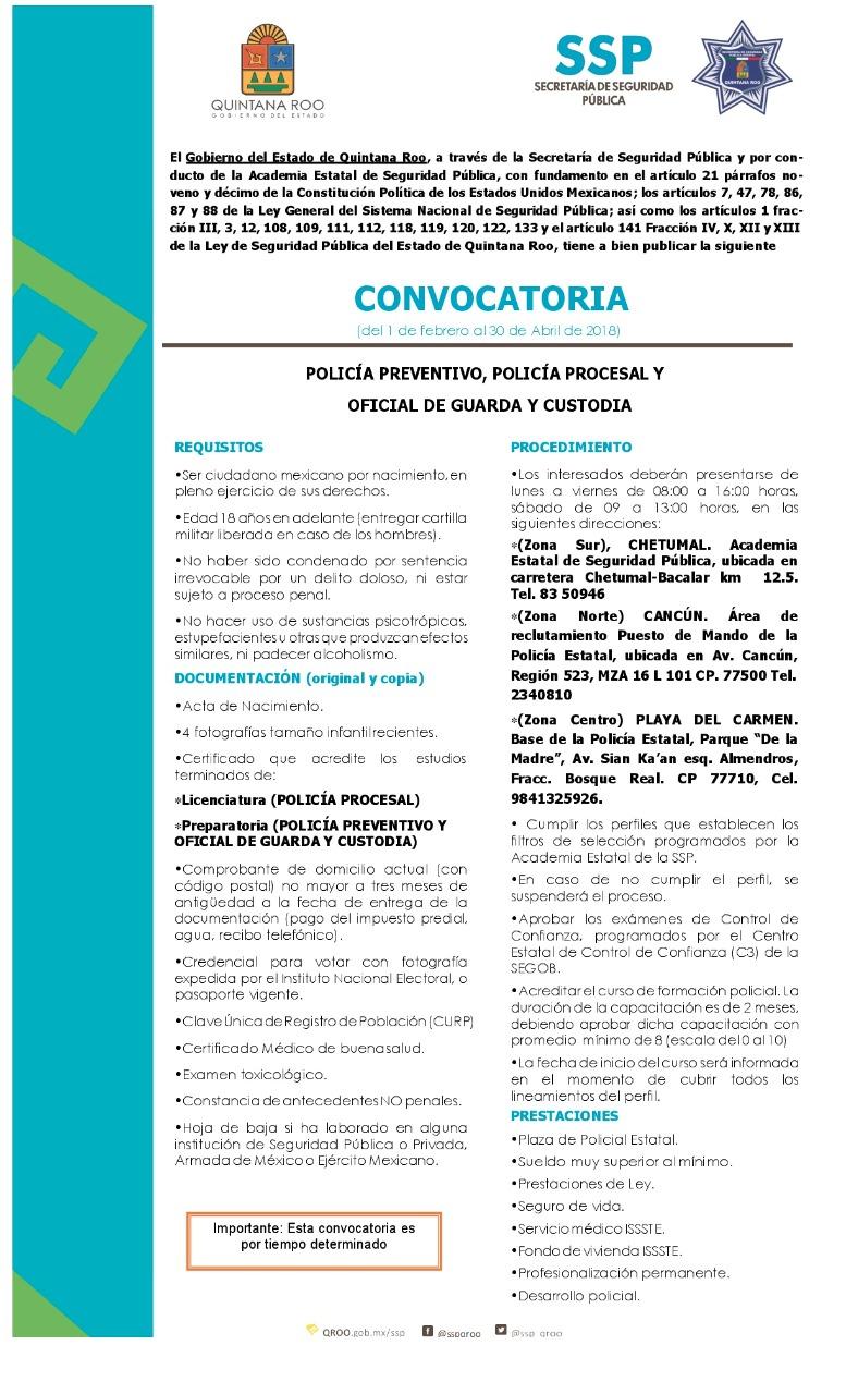 CONVOCA SSPQROO A FORMAR PARTE DE LA POLICÍA ESTATAL