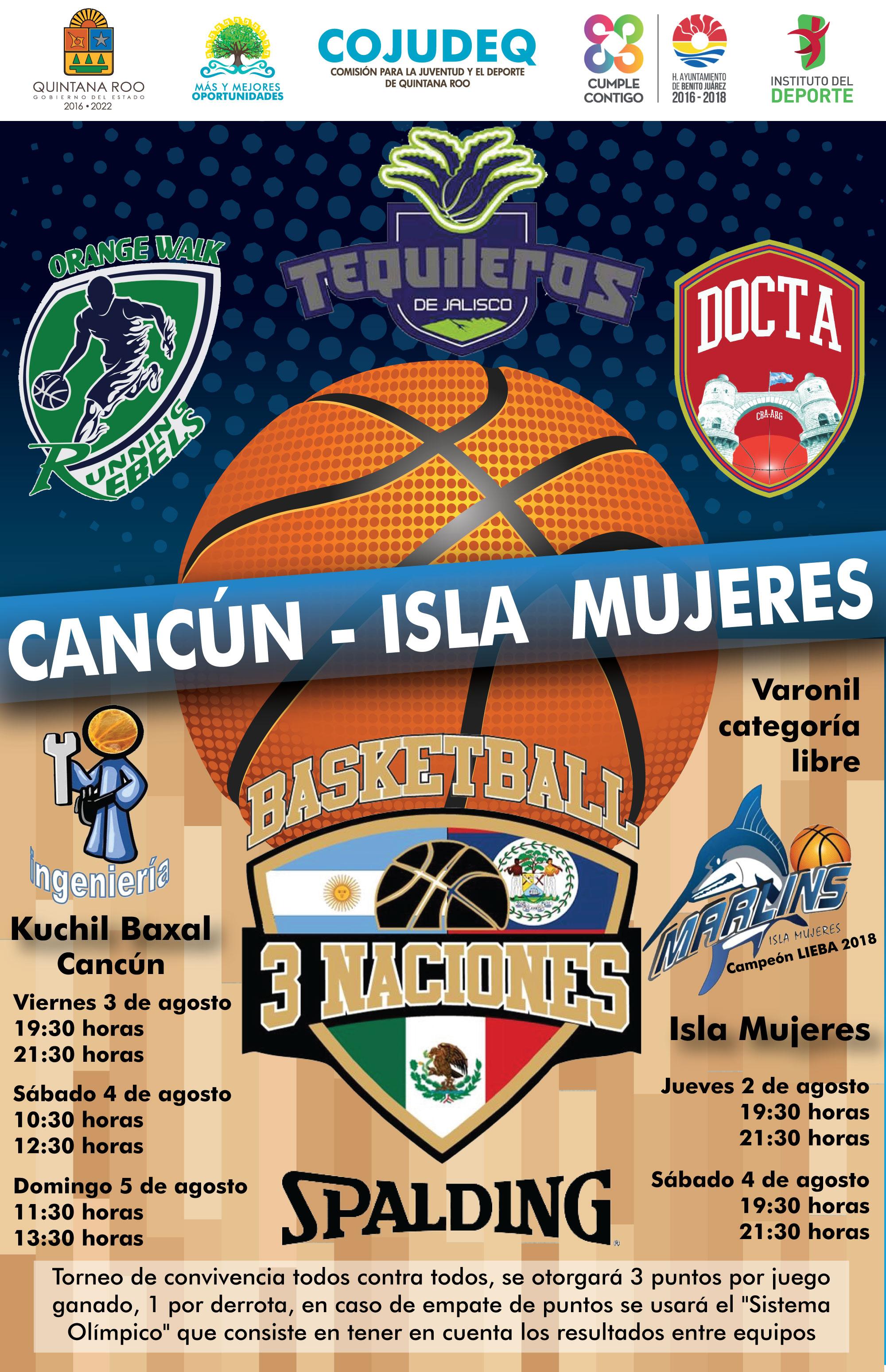 Quintana Roo sede del 2º Torneo de Básquetbol Tres Naciones