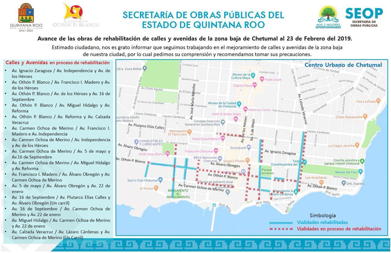 Abiertas a la circulación las calles cerradas por trabajos de remodelación en Chetumal